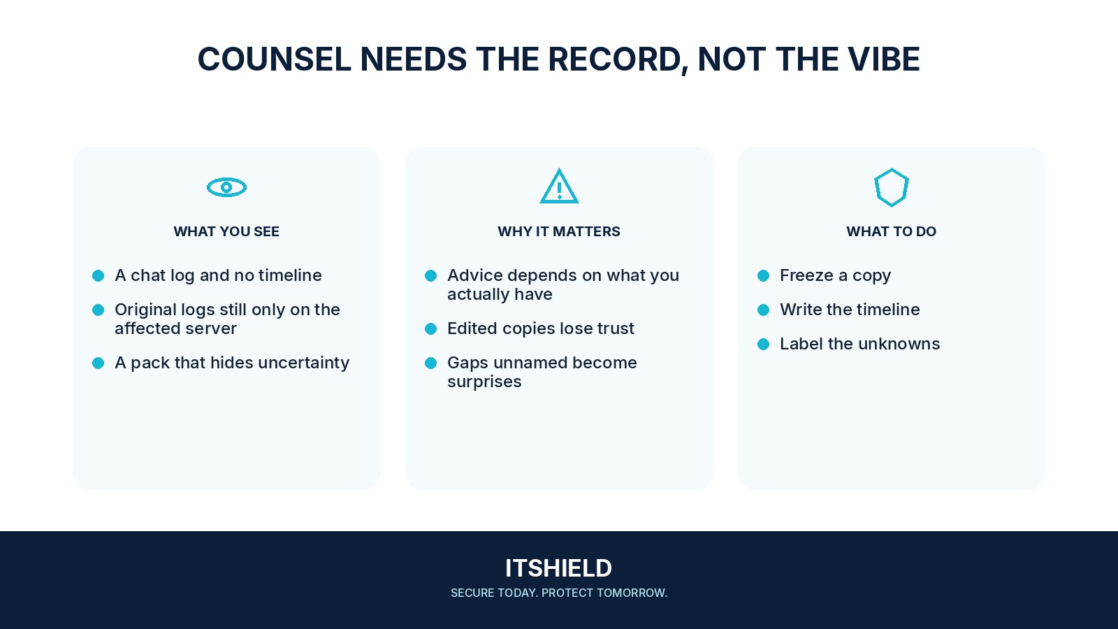 Visual guide: What to put in an evidence pack for a lawyer