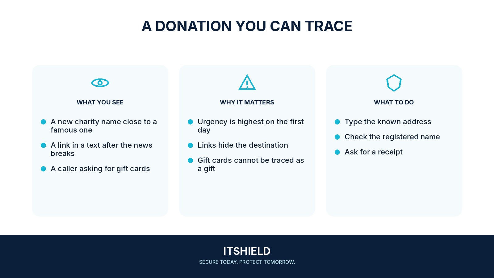 Visual guide: How to give after a disaster without paying a copycat