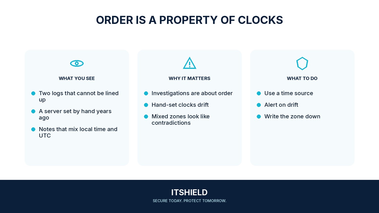 Visual guide: Why log times have to agree before you can trust the order