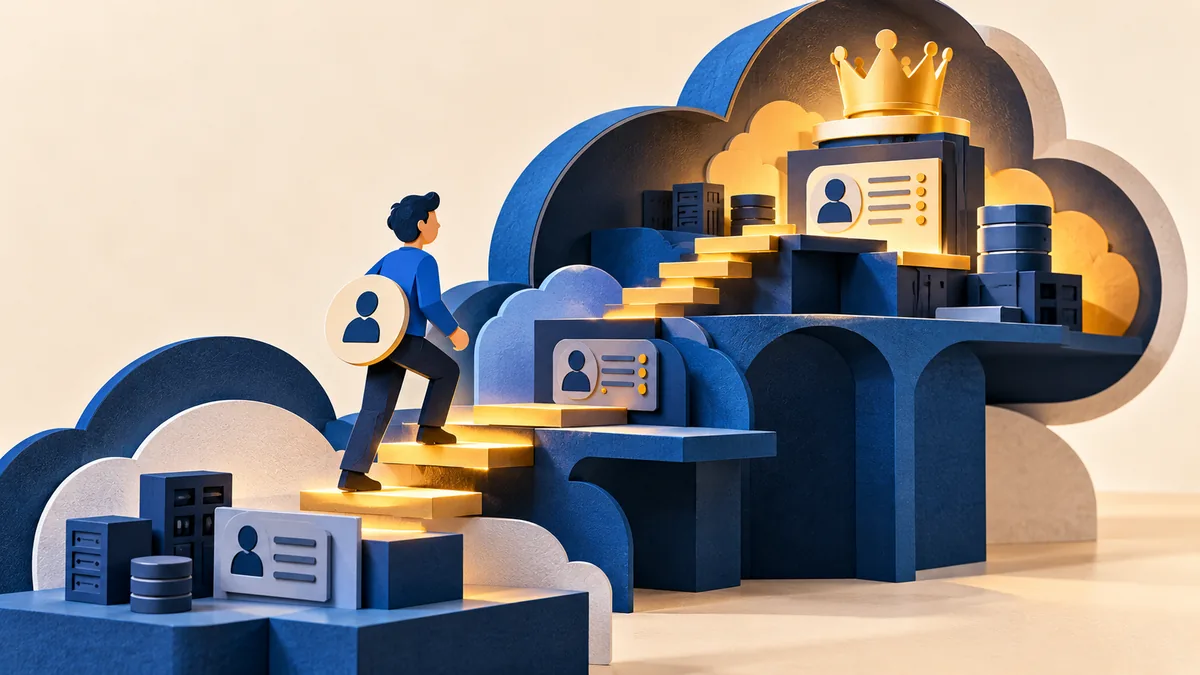 Editorial illustration for cloud IAM Privilege Escalation