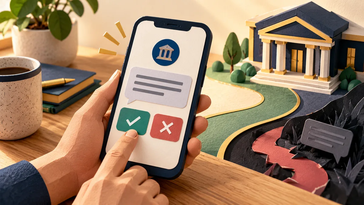 Editorial illustration for what to do when a text says it is from your bank