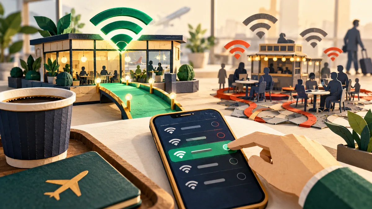 Editorial illustration for how to use public Wi-Fi without guessing