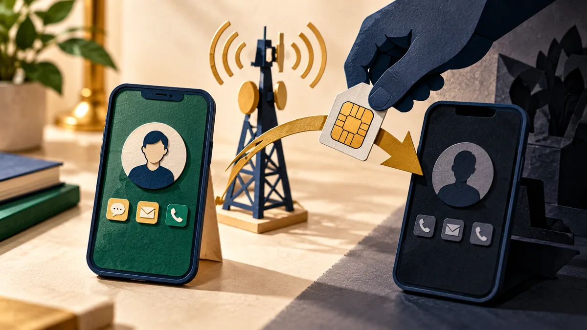 Editorial illustration for what a SIM swap is, and how to make one harder