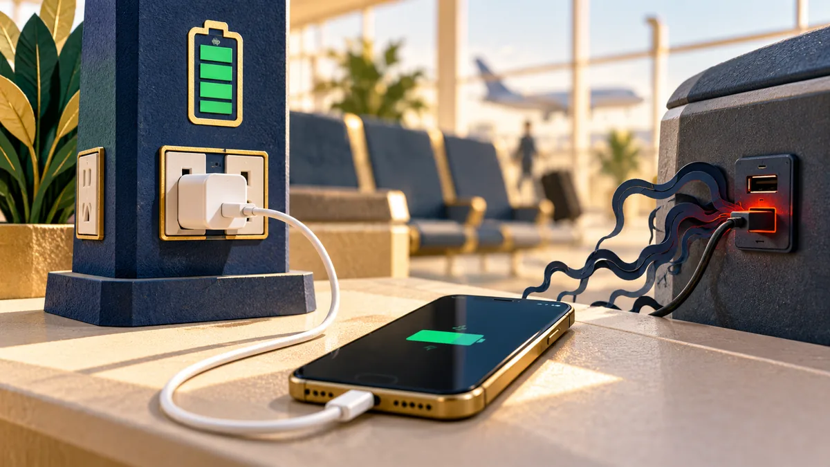 Editorial illustration for how to charge your phone in public