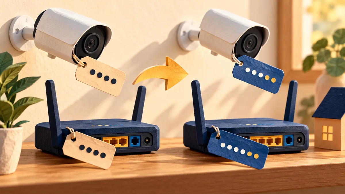 Editorial illustration for change the password your camera or router shipped with