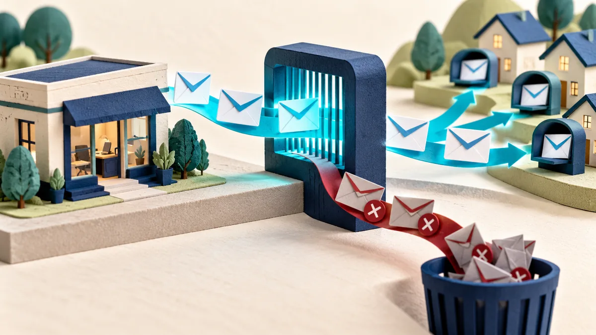 Editorial illustration for what DMARC does for a small company's email