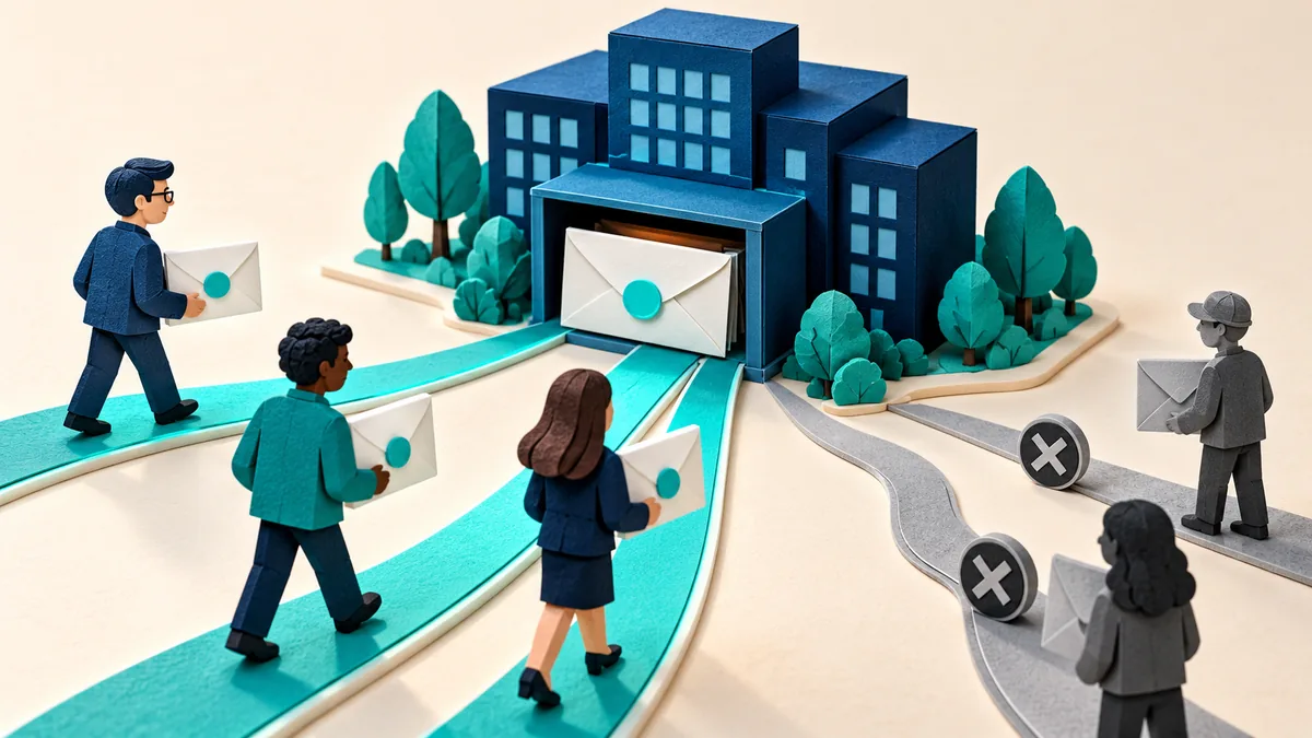 Editorial illustration for who can send mail as the company