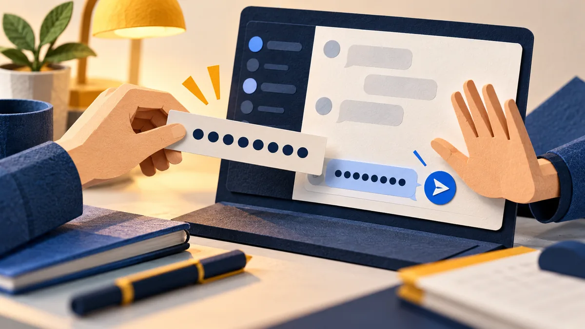 Editorial illustration for what to do when a password is pasted into chat