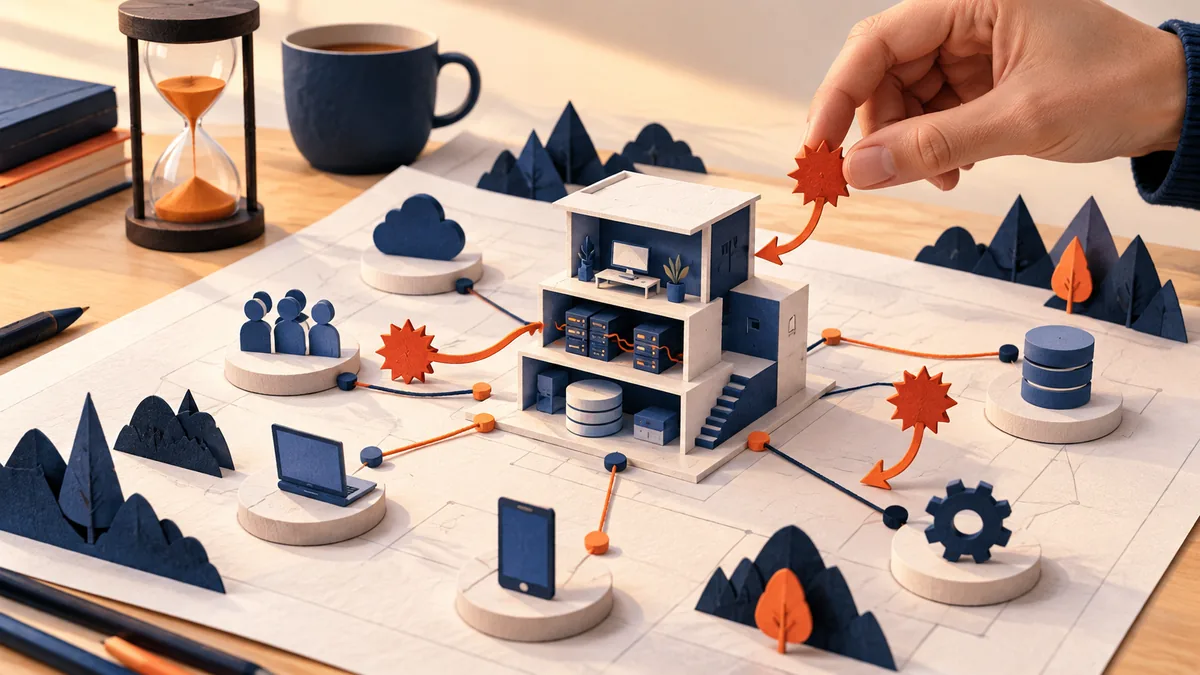 Editorial illustration for how to threat-model a small product in one sitting