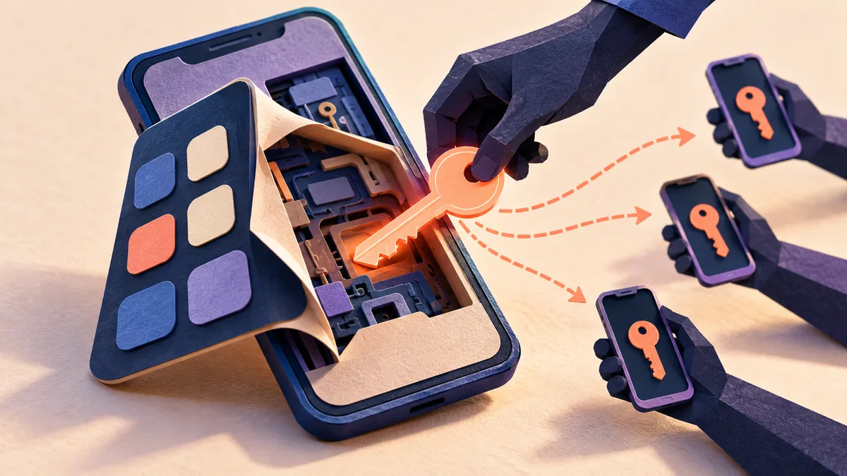 Editorial illustration for do not put a secret API key inside a mobile app
